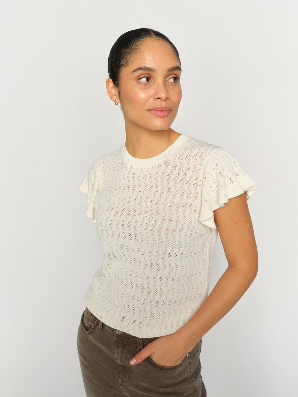 GANNA PATTERN O-NECK KNIT TOP