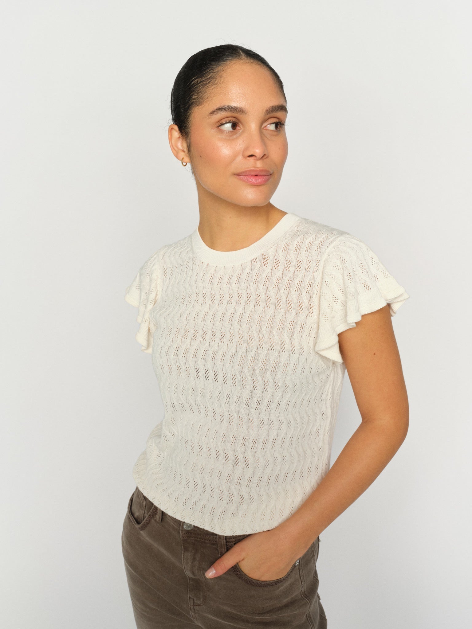 GANNA PATTERN O-NECK KNIT TOP