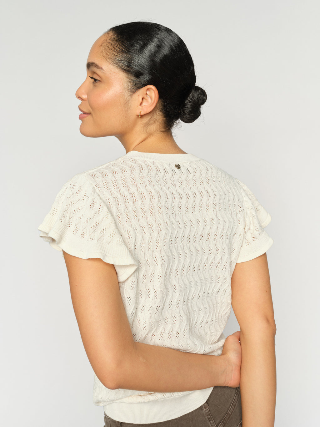 GANNA PATTERN O-NECK KNIT TOP