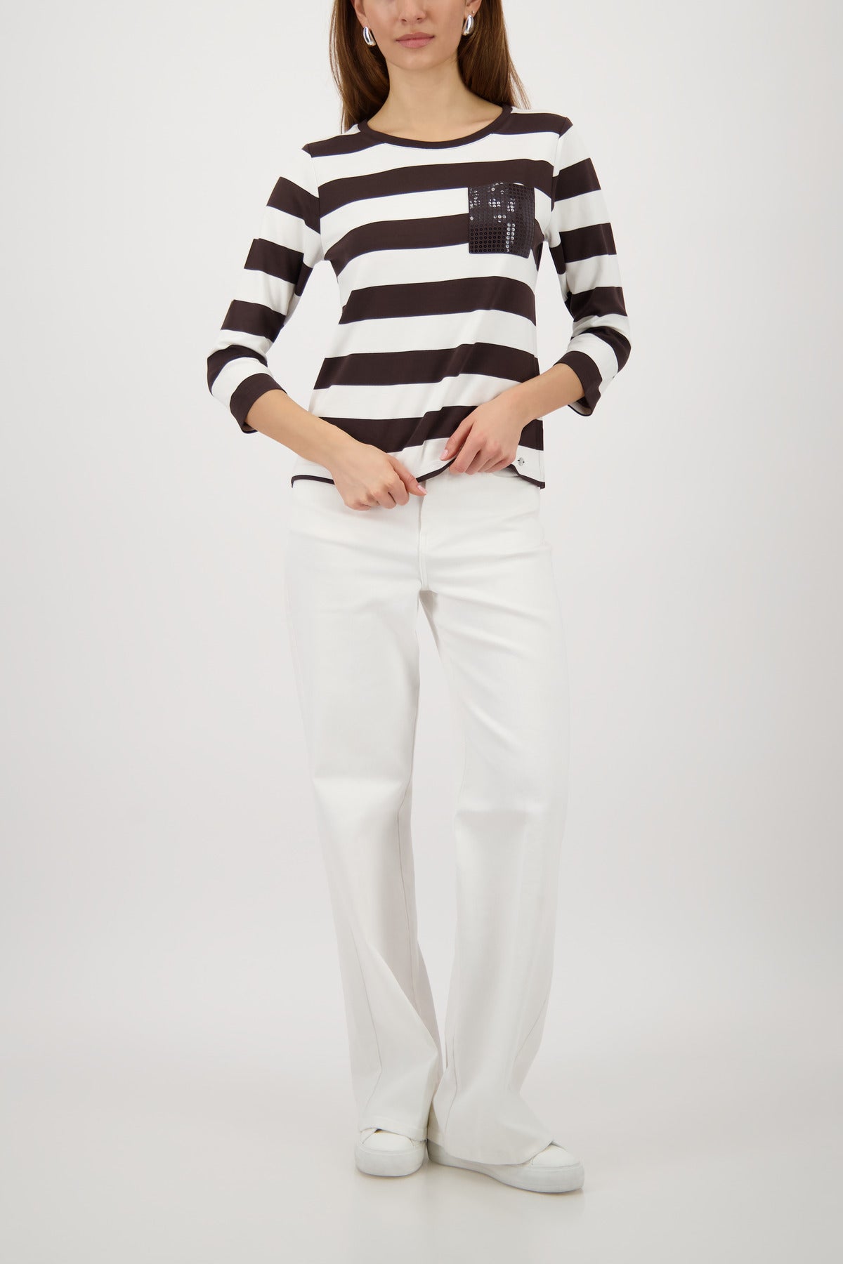 DK CHOC STRIPE ALL-OVER PRINT SWEATER