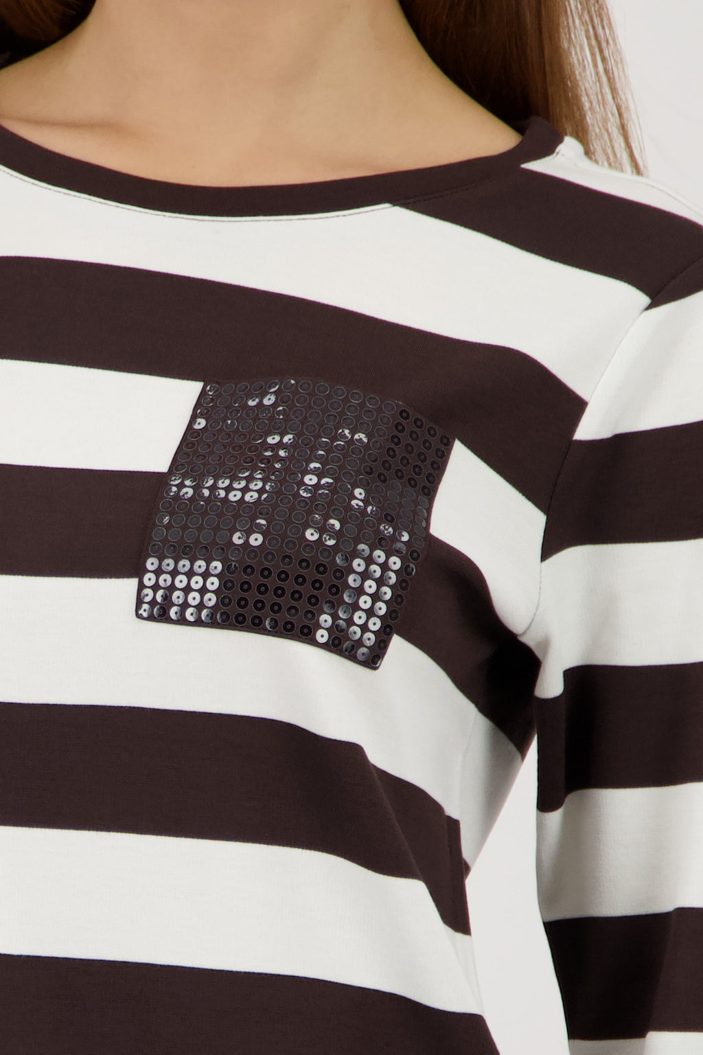 DK CHOC STRIPE ALL-OVER PRINT SWEATER