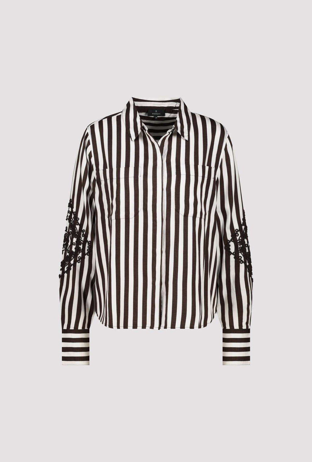 DK CHOC STRIPE ALL-OVER PRINT SWEATER