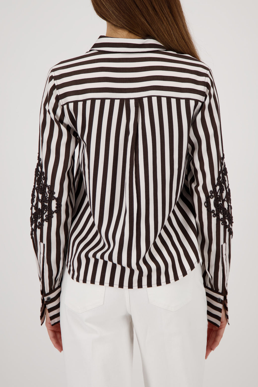 DK CHOC STRIPE ALL-OVER PRINT SWEATER