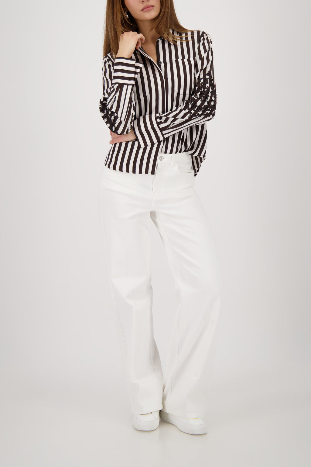 DK CHOC STRIPE ALL-OVER PRINT SWEATER