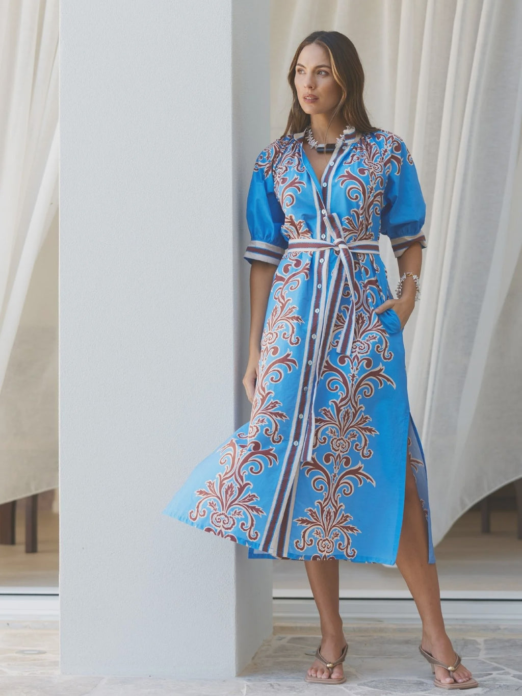 ROBE DRESS BLUE DECO STRIPE