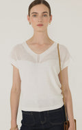 V NECK MESH KNIT TOP