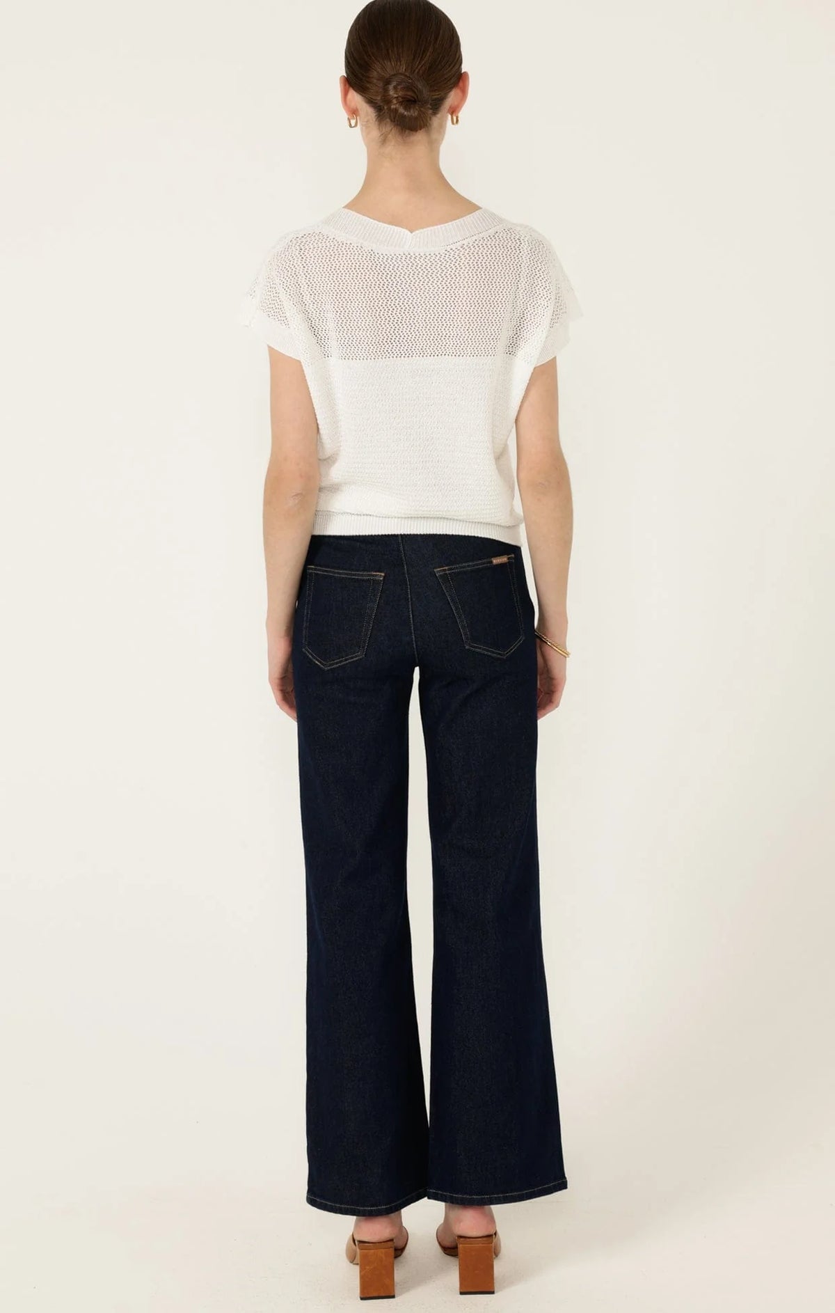 V NECK MESH KNIT TOP