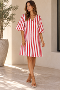 RAFFI MINI DRESS RED & WHITE STRIPE