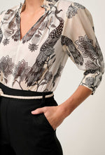OLEANDER COTTON SILK SHIRRED COLLAR BLOUSE