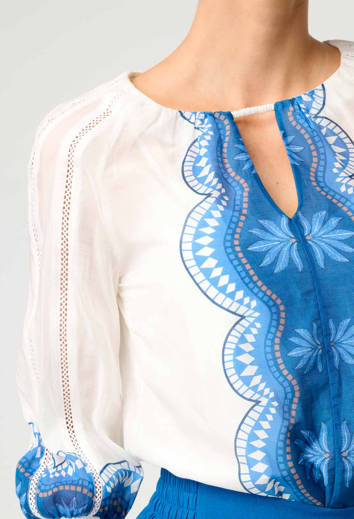 SAKINA PLACEMENT PRINT COTTON SILK BLOUSE