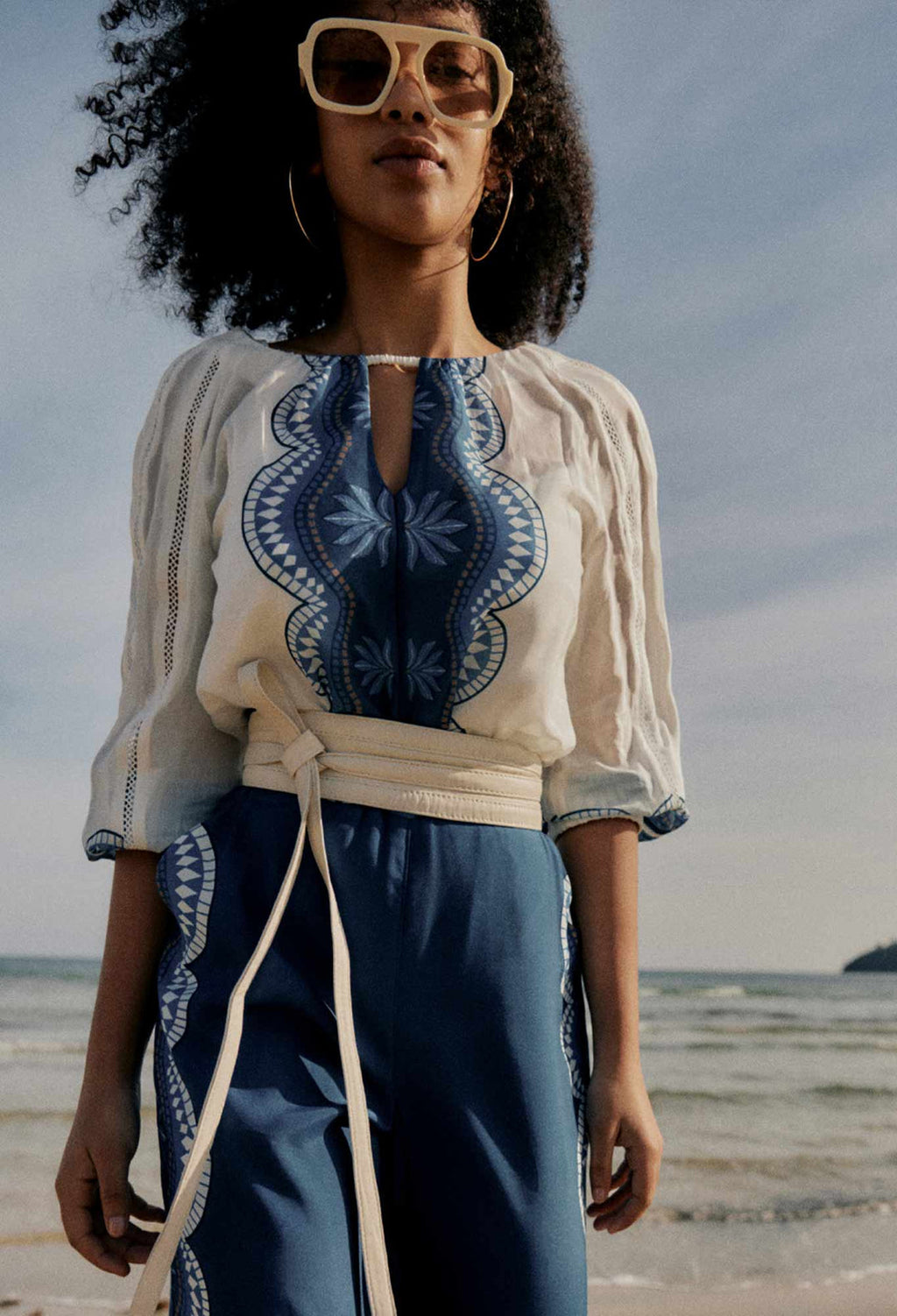 SAKINA PLACEMENT PRINT COTTON SILK BLOUSE