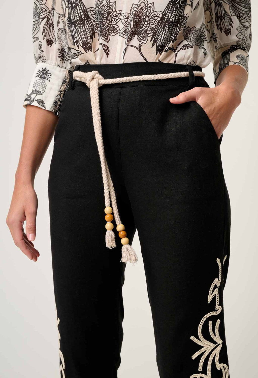 HELM PLACEMENT PRINT EMB LINEN PANT