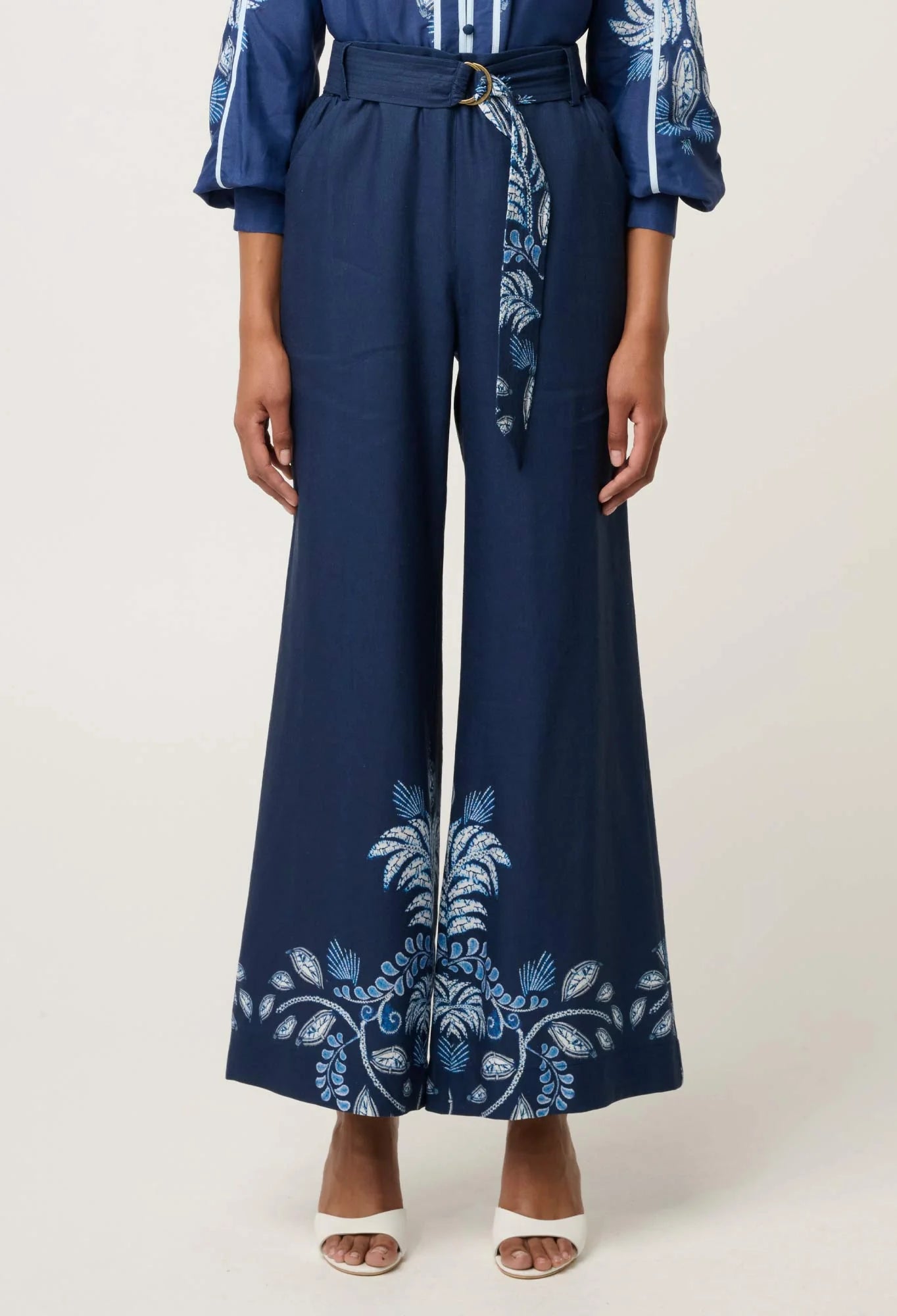 SLOANE LINEN VIS WIDE LEG PANT WITH D RING BELT