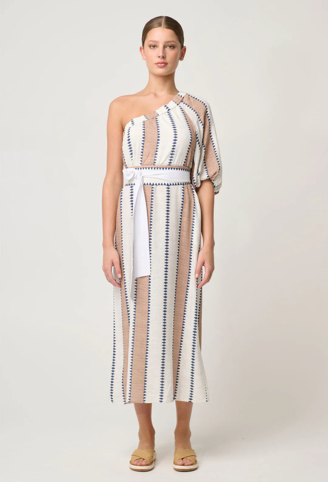 BAHIA ONE SHOULDER LINEN VISCOSE DRESS