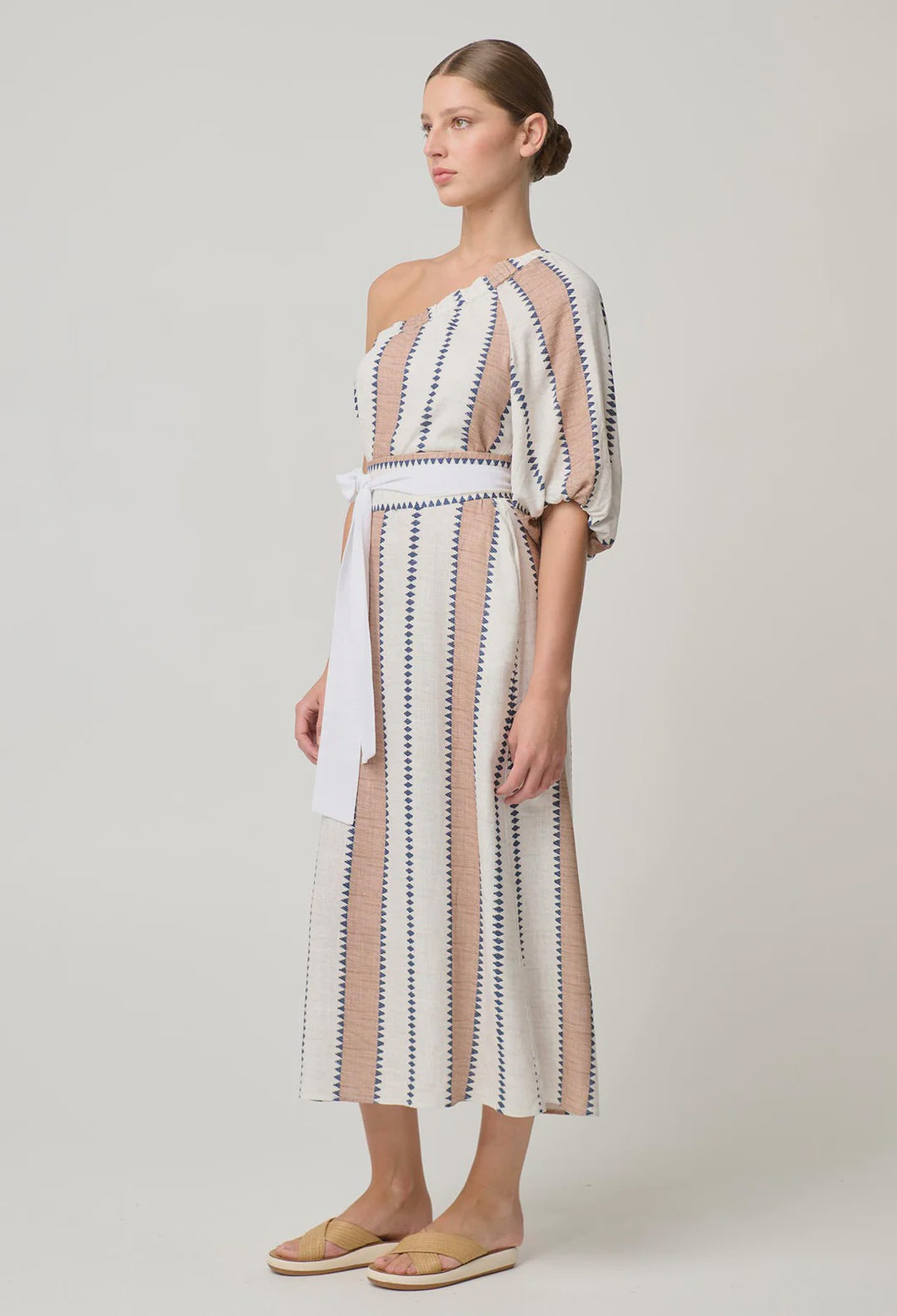 BAHIA ONE SHOULDER LINEN VISCOSE DRESS