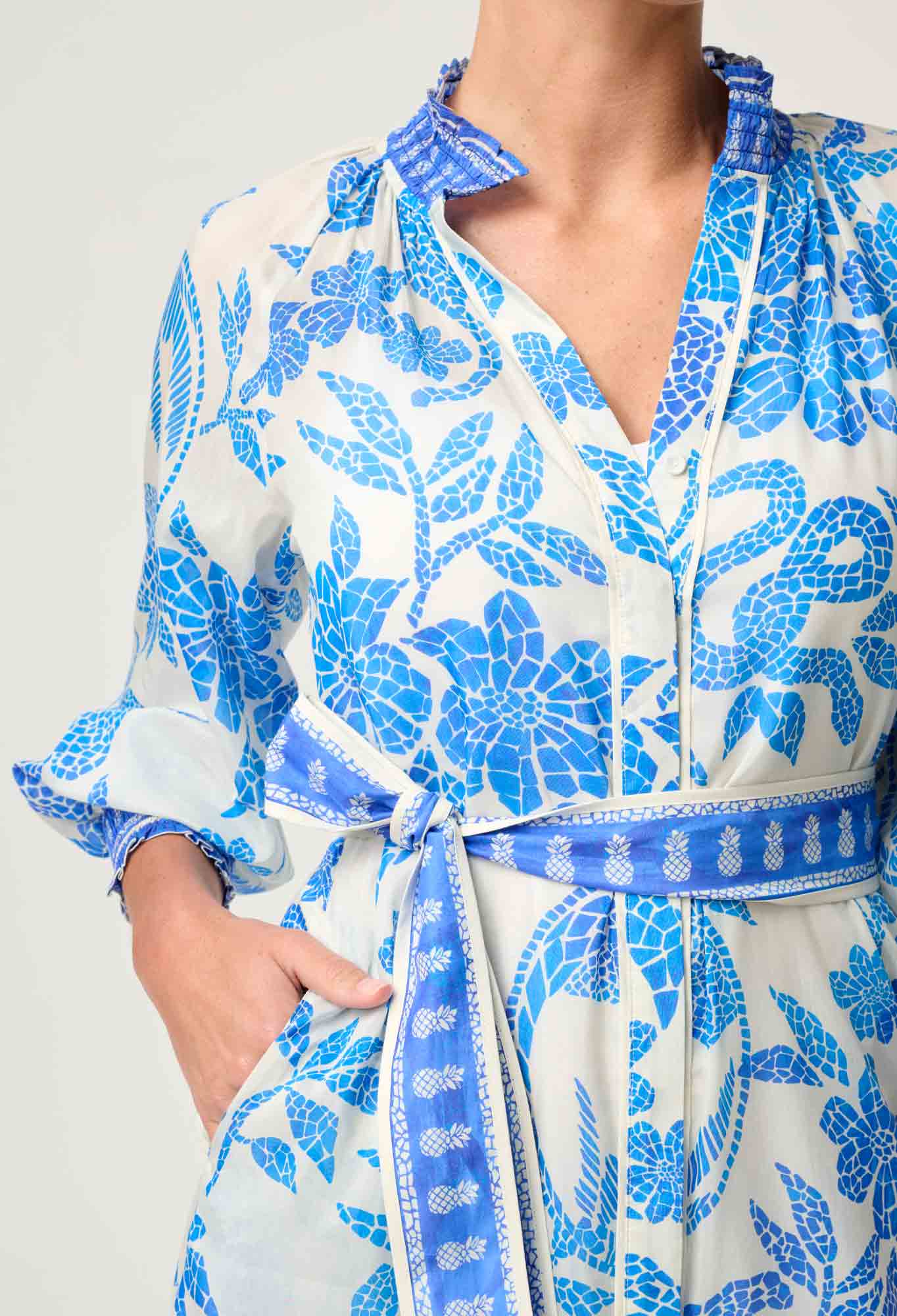 CARMEN SILK COTTON PLACEMENT MAXI DRESS