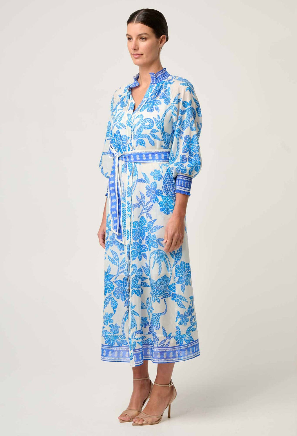 CARMEN SILK COTTON PLACEMENT MAXI DRESS