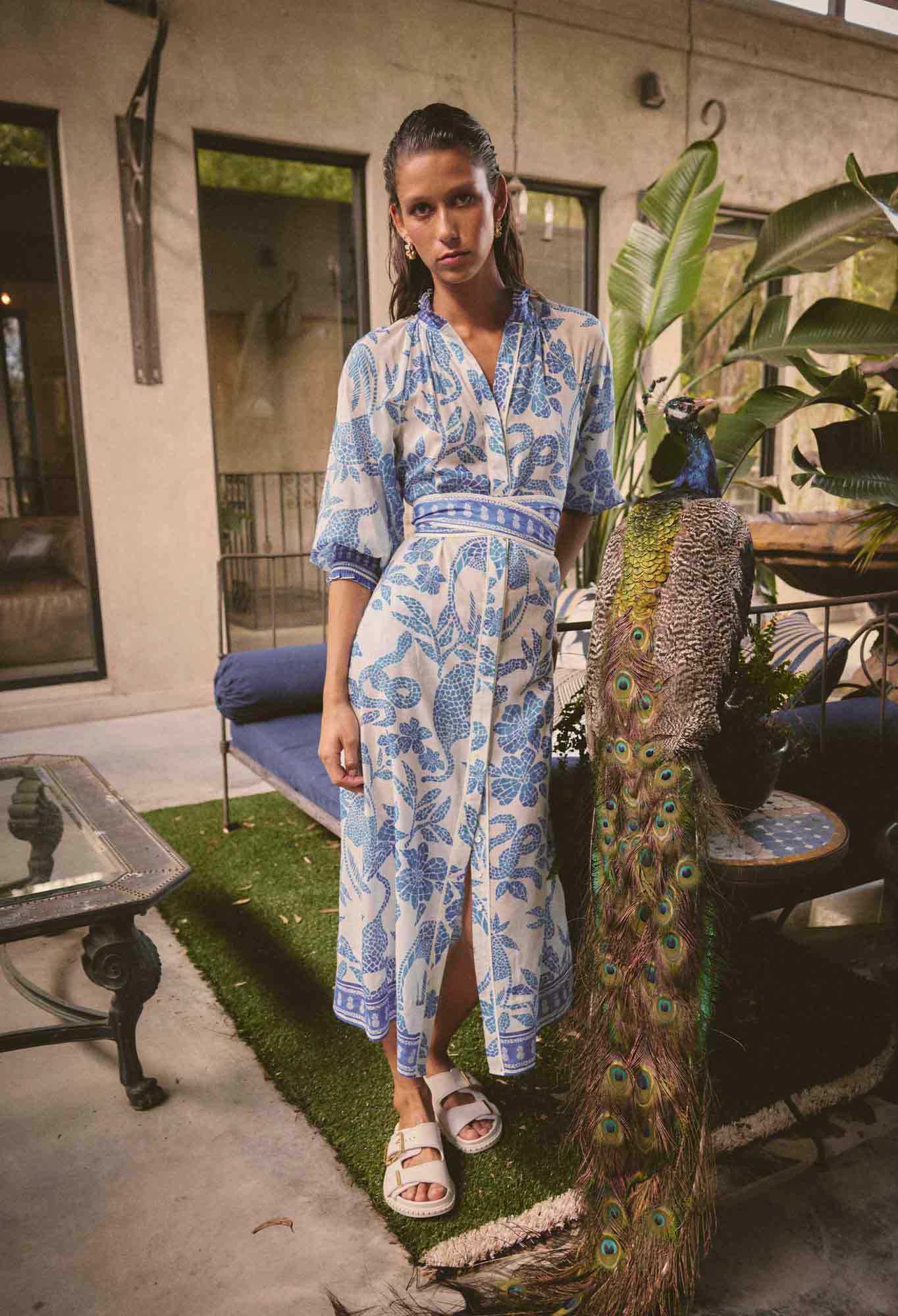 CARMEN SILK COTTON PLACEMENT MAXI DRESS