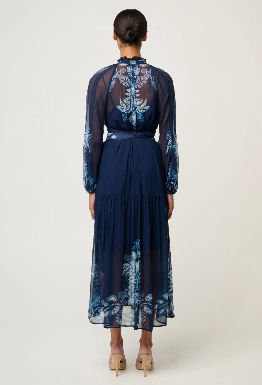 SLOANE VISCOSE CHIFFON PLACEMENT PRINT MIDI DRESS