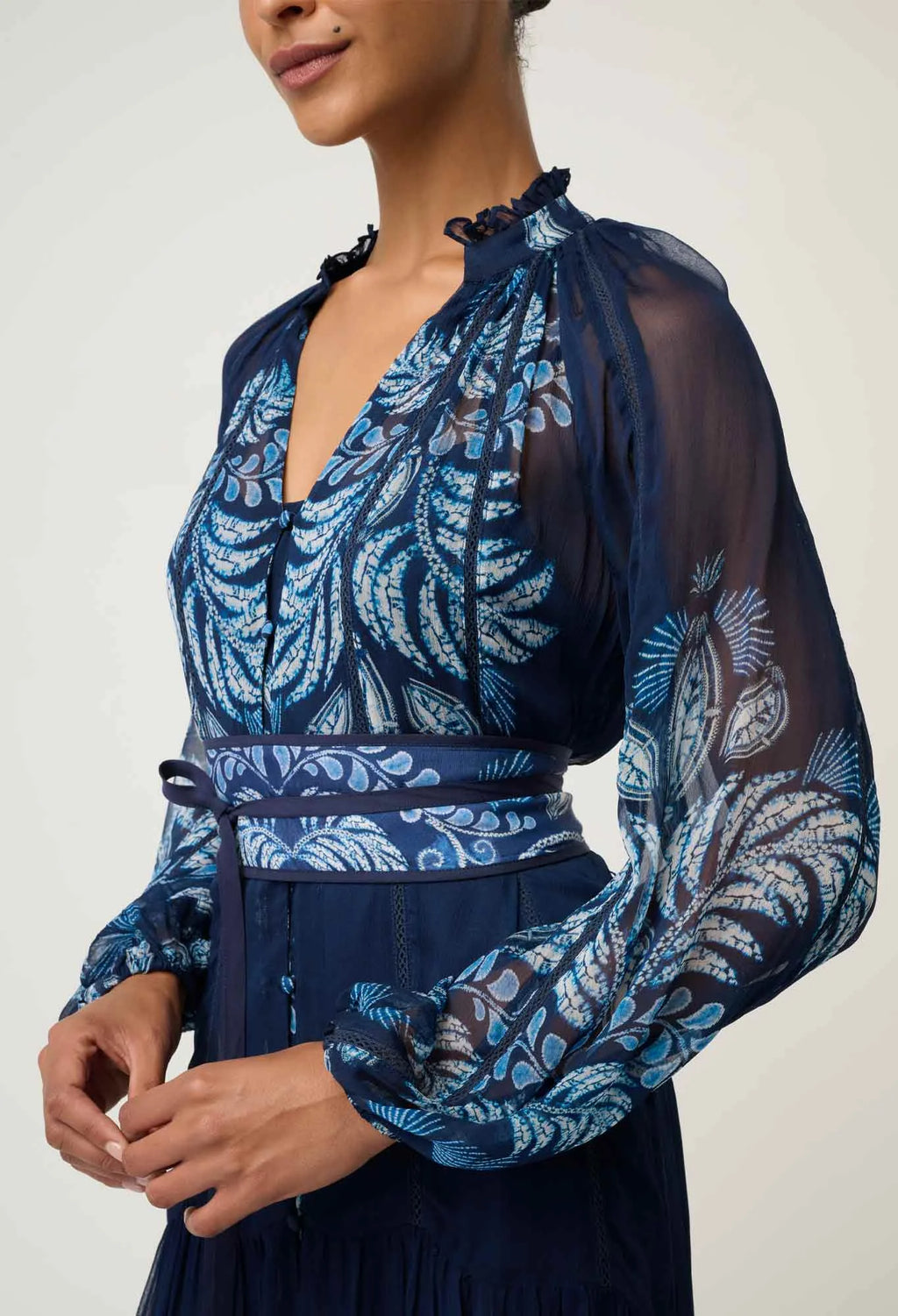 SLOANE VISCOSE CHIFFON PLACEMENT PRINT MIDI DRESS