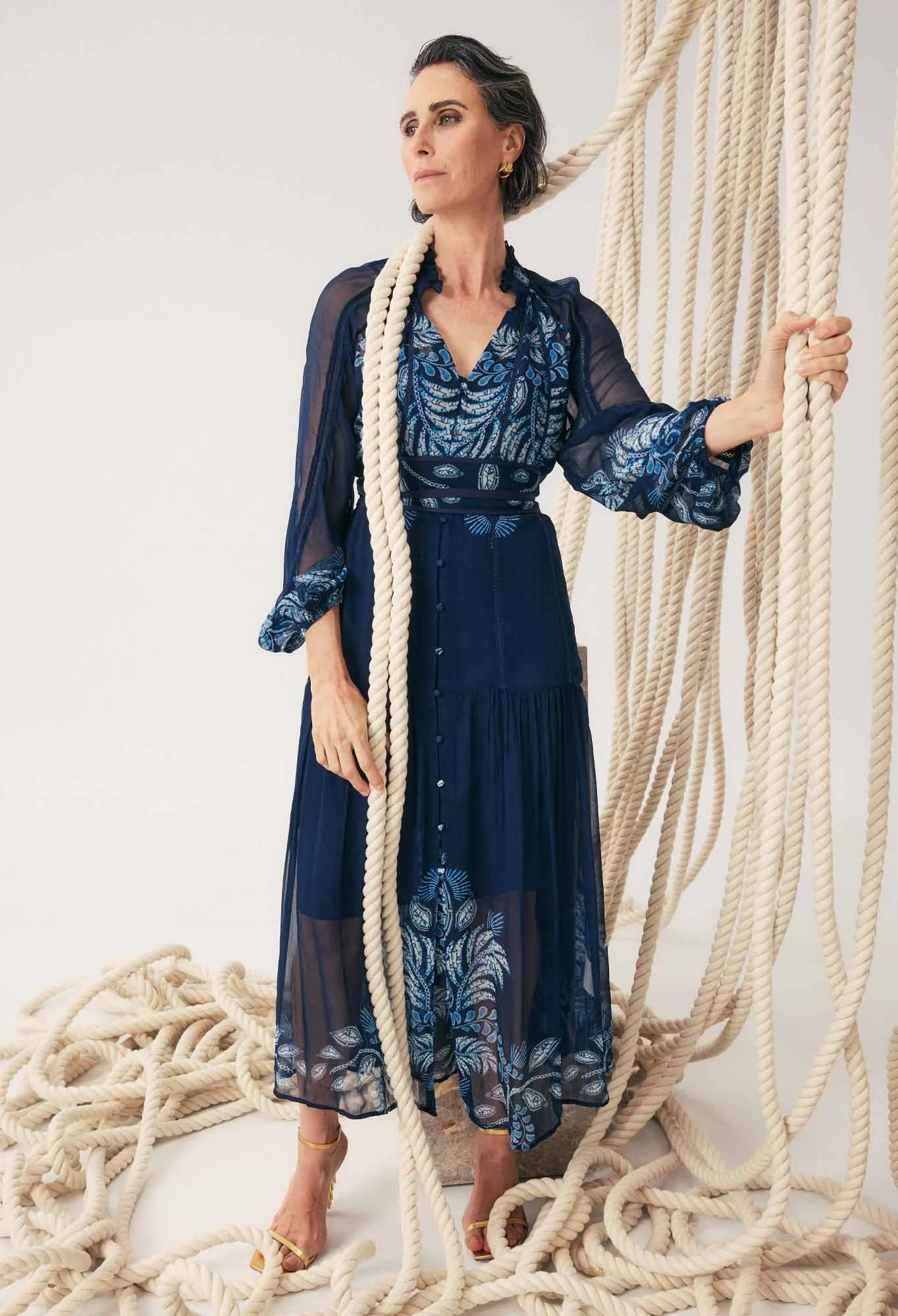 SLOANE VISCOSE CHIFFON PLACEMENT PRINT MIDI DRESS