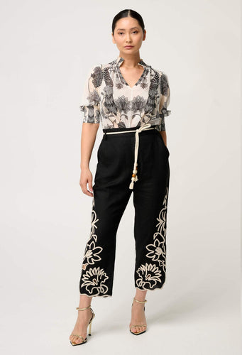 HELM PLACEMENT PRINT  EMB LINEN PANT