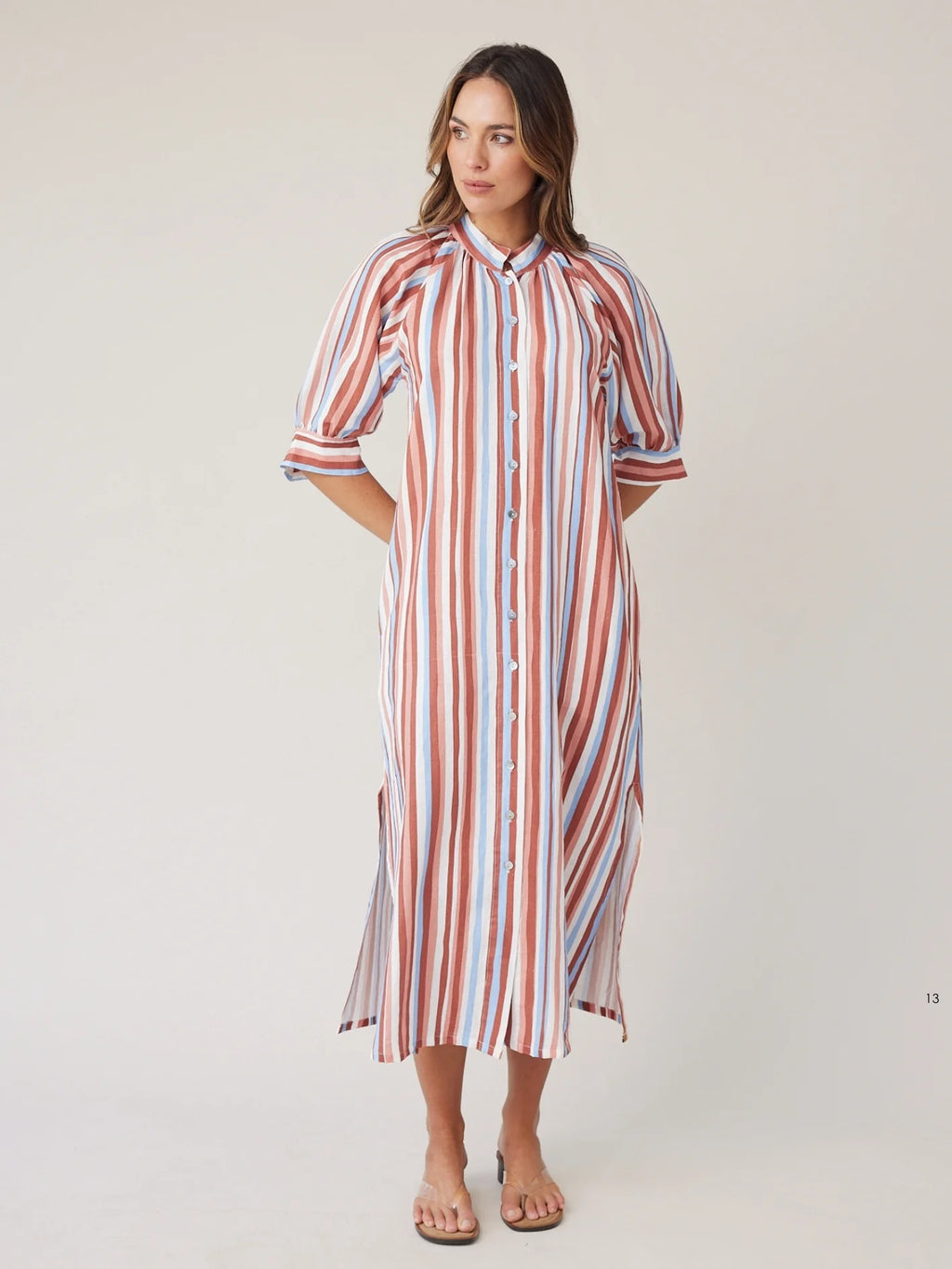 ROBE DRESS MOCHA STRIPE