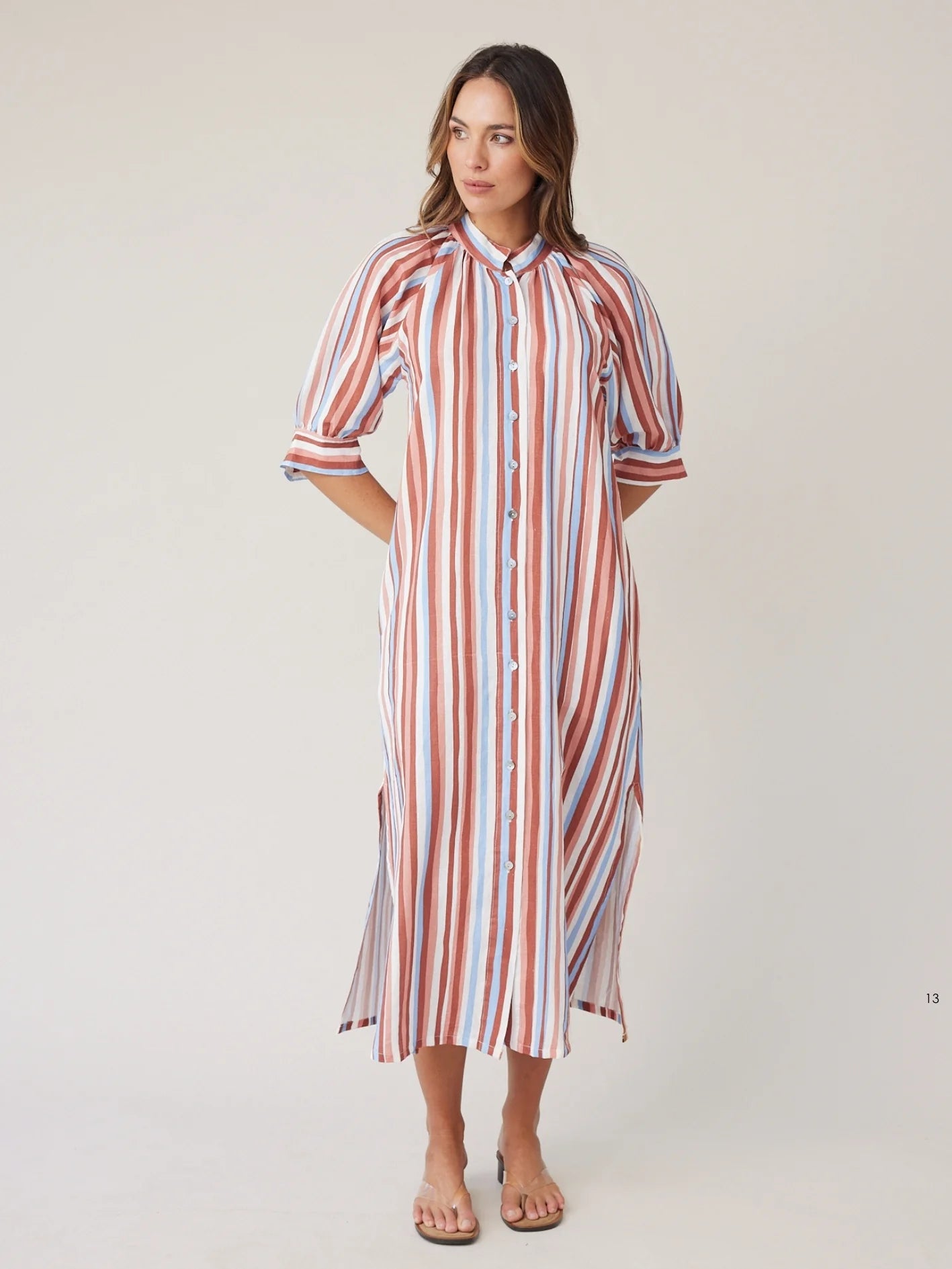 ROBE DRESS MOCHA STRIPE