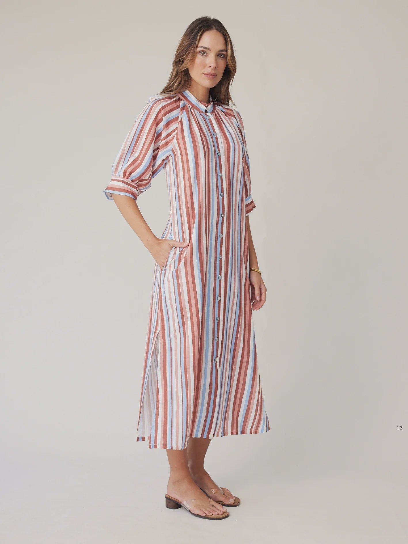 ROBE DRESS MOCHA STRIPE