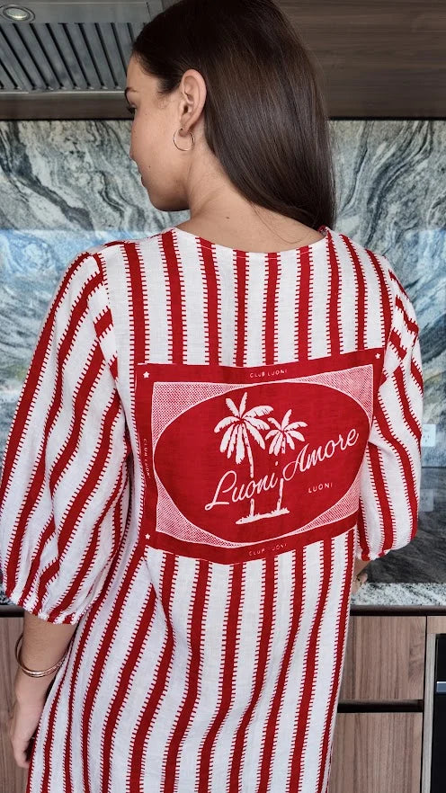 RAFFI MINI DRESS RED & WHITE STRIPE