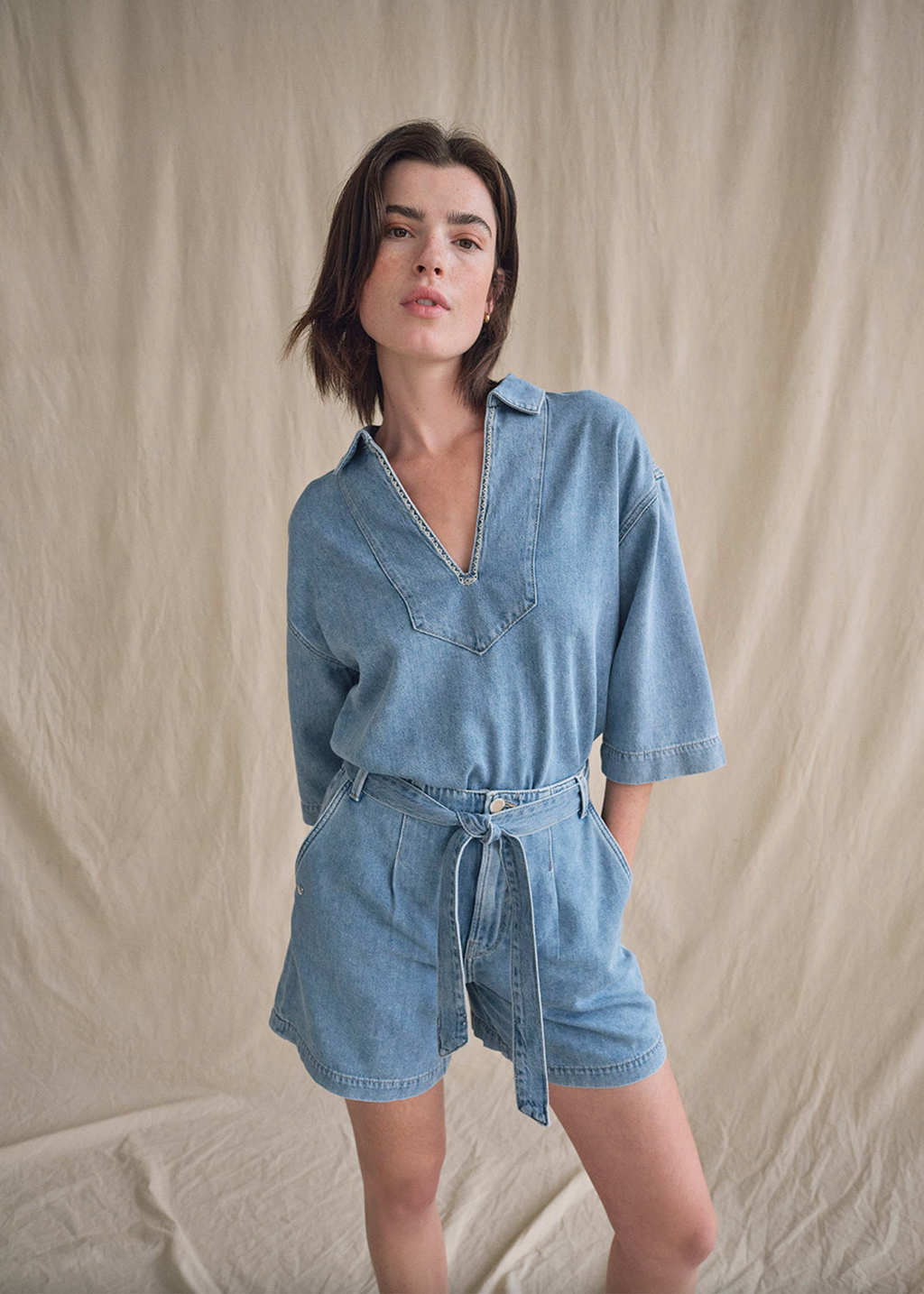 MEGGI TIE FRONT DENIM SHORTS