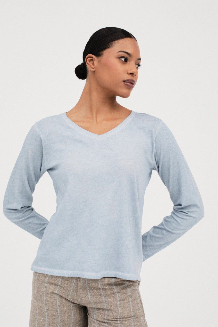 LOUIS VNECK TSHIRT GREY/BLUE