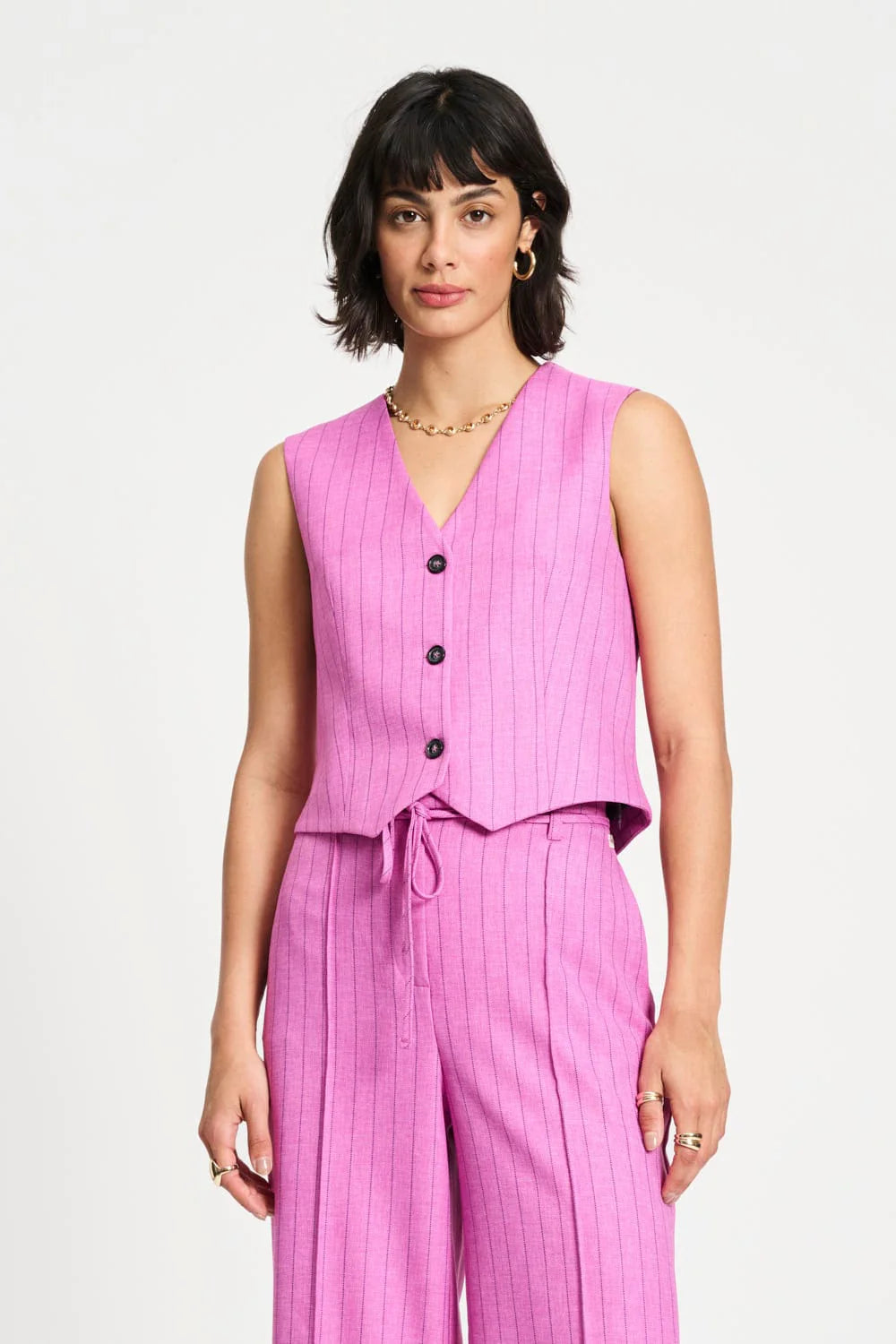 GILET ROSE DOUX STRIPED