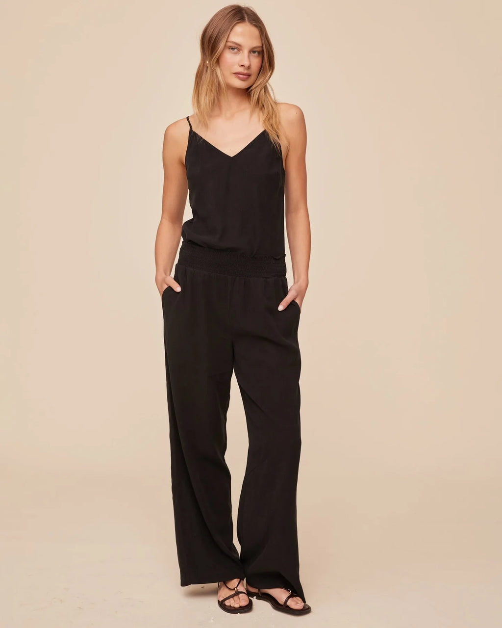 SMOCKED WAIST WIDE LEG