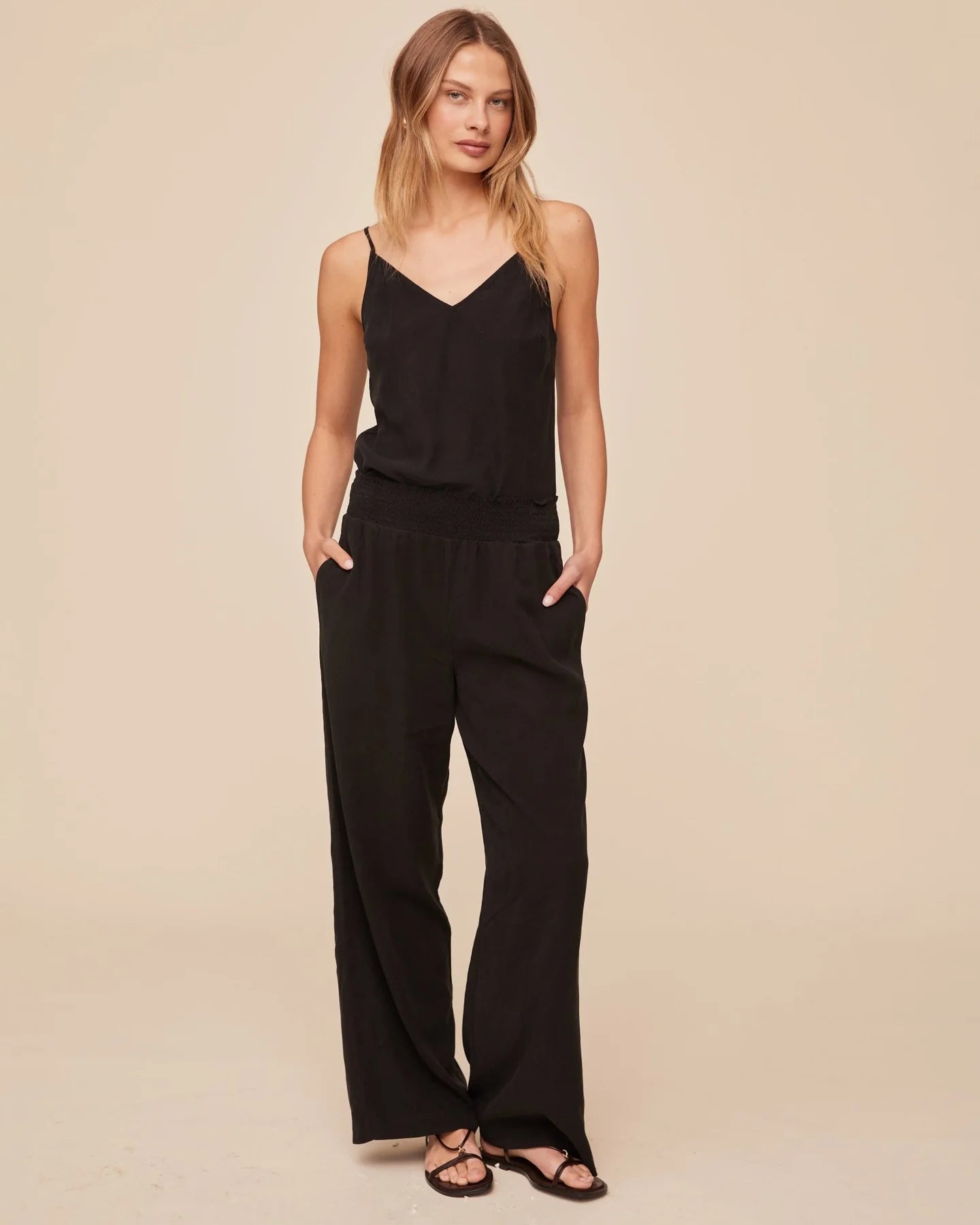 SMOCKED WAIST WIDE LEG