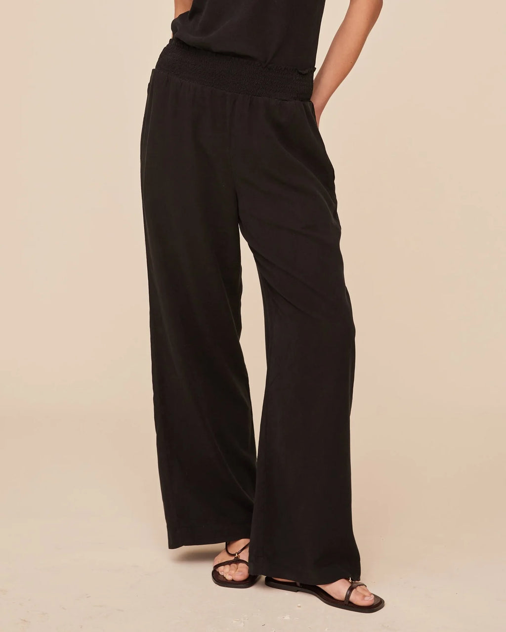 SMOCKED WAIST WIDE LEG
